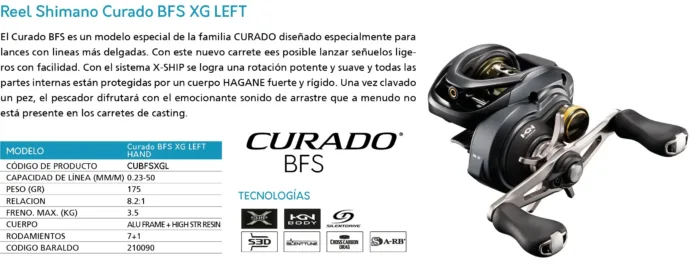 REEL SHIMANO CURADO BFS XG LEFT - Imagen 5