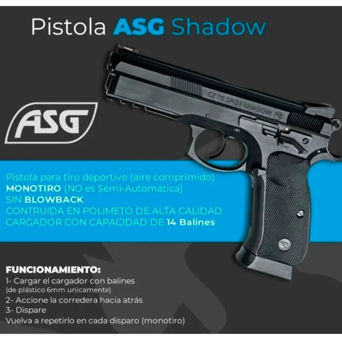 PISTOLA ASG CZSP-01 SHADOW SPRING C.6MM - Imagen 3