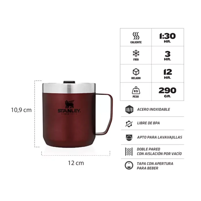 TAZA TERMICA STANLEY CAMP MUG 354ML WINE - Imagen 2