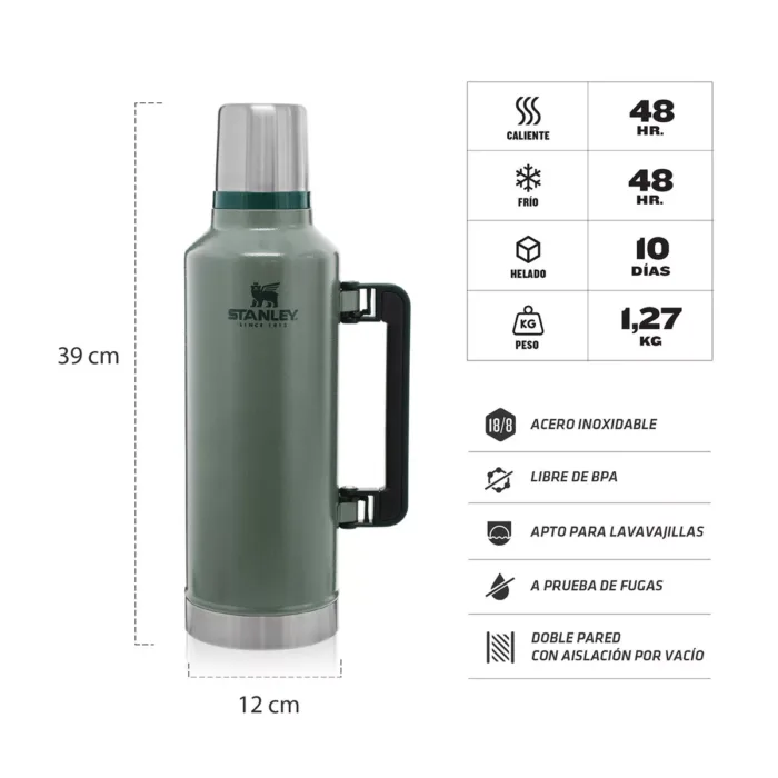 TERMO STANLEY CLASICO 2.5LTS VERDE - Imagen 2