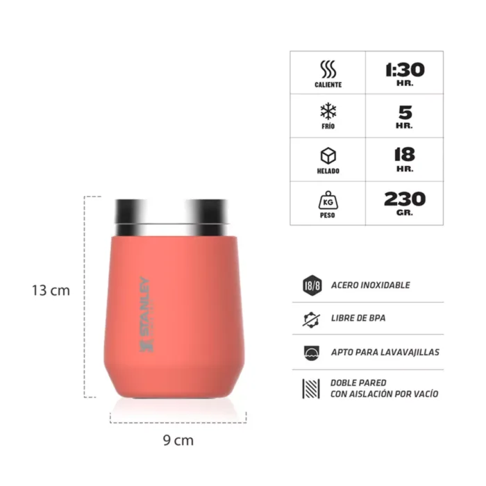 VASO STANLEY EVERYDAY CON TAPA 295ML CORAL - Imagen 2