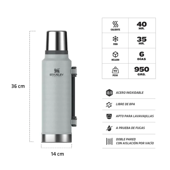 TERMO STANLEY CLASICO ASA PLEGABLE 1.4LT SILVER - Imagen 3