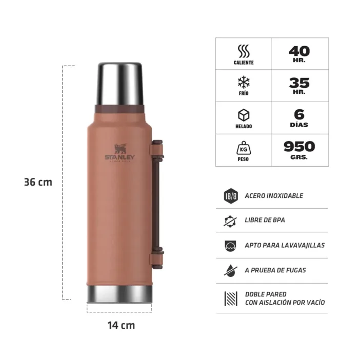 TERMO STANLEY CLASICO ASA PLEGABLE 1.4LT CLAY - Imagen 3