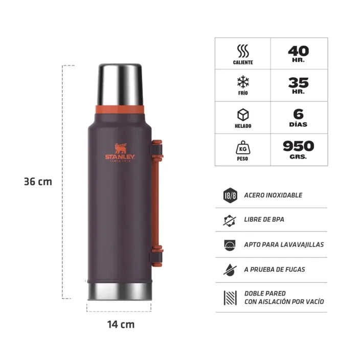 TERMO STANLEY CLASICO ASA PLEGABLE 1.4LT PLUM - Imagen 3