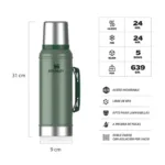 TERMO STANLEY CLASICO CON TAPON CEBADOR 950ML VERDE - Imagen 2