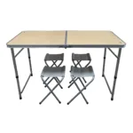MESA PLEGABLE SPINIT ALU+MAD CLARA C/4 BANCOS ACERO