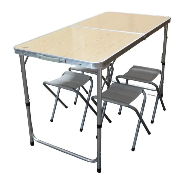 MESA PLEGABLE SPINIT ALU+MAD CLARA C/4 BANCOS ACERO - Imagen 2