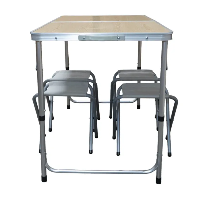 MESA PLEGABLE SPINIT ALU+MAD CLARA C/4 BANCOS ACERO - Imagen 3