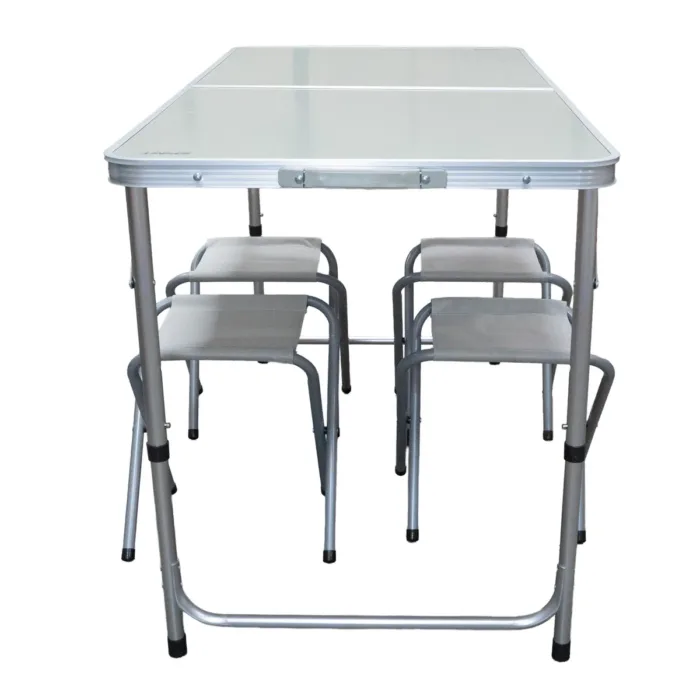 MESA PLEGABLE SPINIT ALU+GRIS PLATA C/4 BANCOS ACERO - Imagen 3