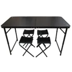 MESA PLEGABLE SPINIT ALU NEGRO+MAD OSCURA C/4 BANCOS ACERO