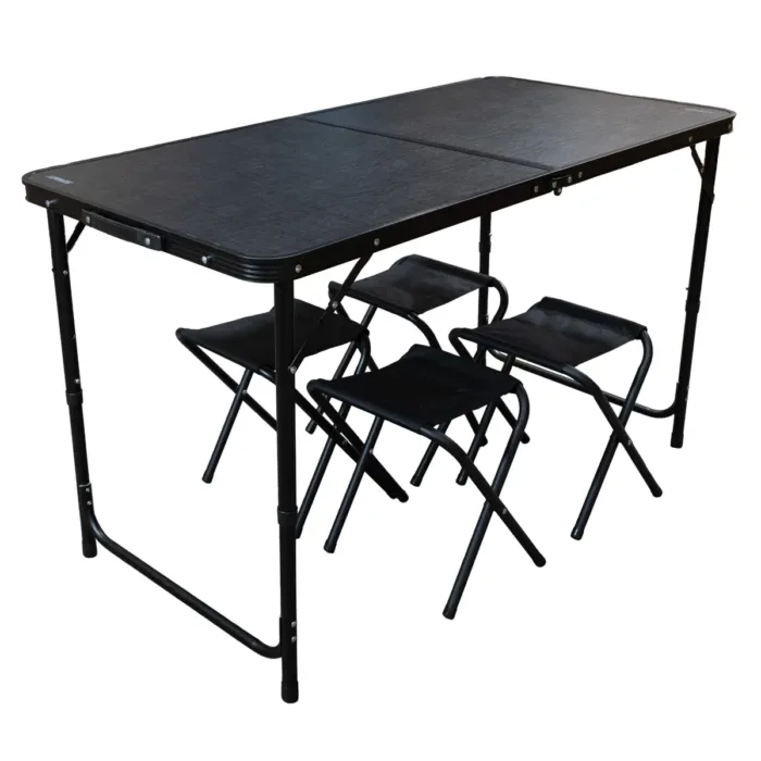 MESA PLEGABLE SPINIT ALU NEGRO+MAD OSCURA C/4 BANCOS ACERO - Imagen 2