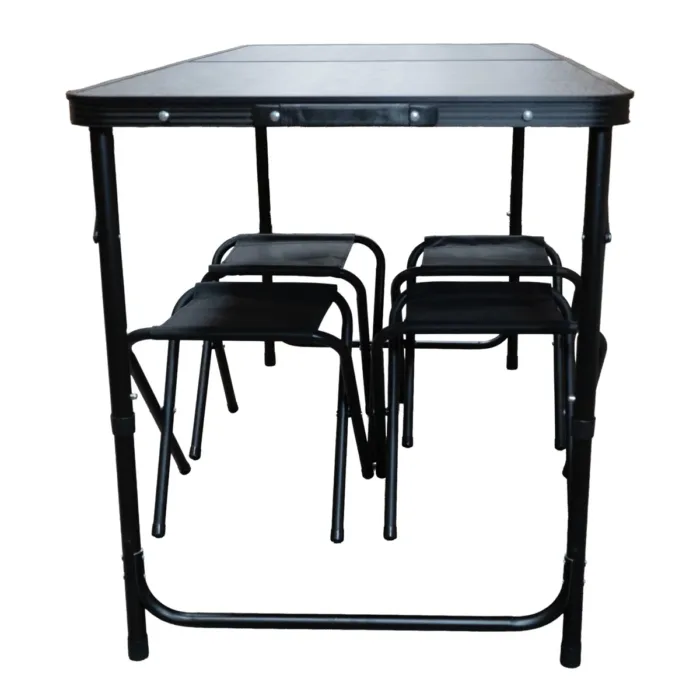 MESA PLEGABLE SPINIT ALU NEGRO+MAD OSCURA C/4 BANCOS ACERO - Imagen 3