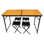 MESA PLEGABLE SPINIT ALU NEGRO+BAMBOO C/4 BANCOS ACERO
