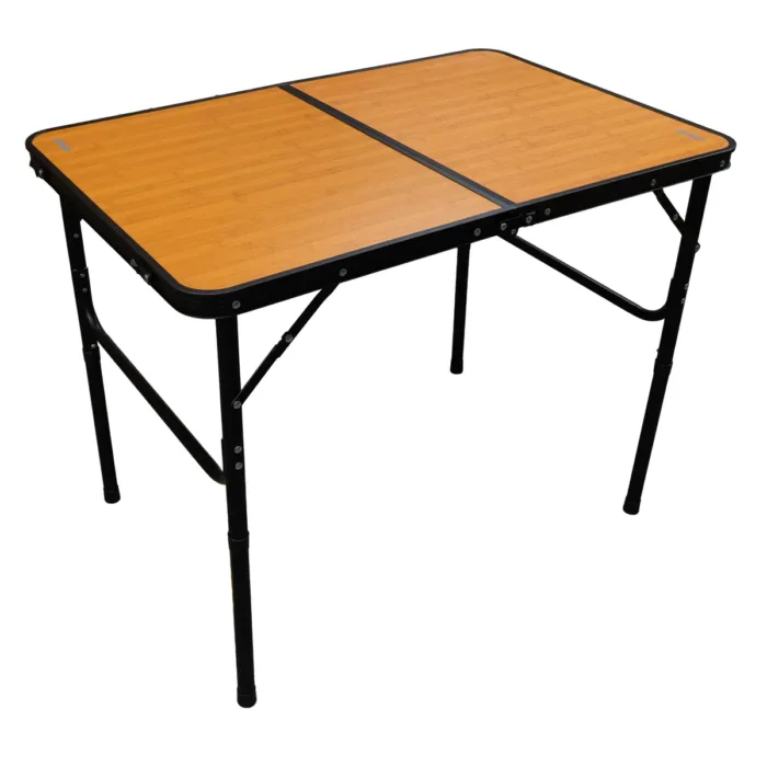 Mesa plegable de aluminio alto regulable camping Negro/Bambú 90X60X40-70 cm - Imagen 2