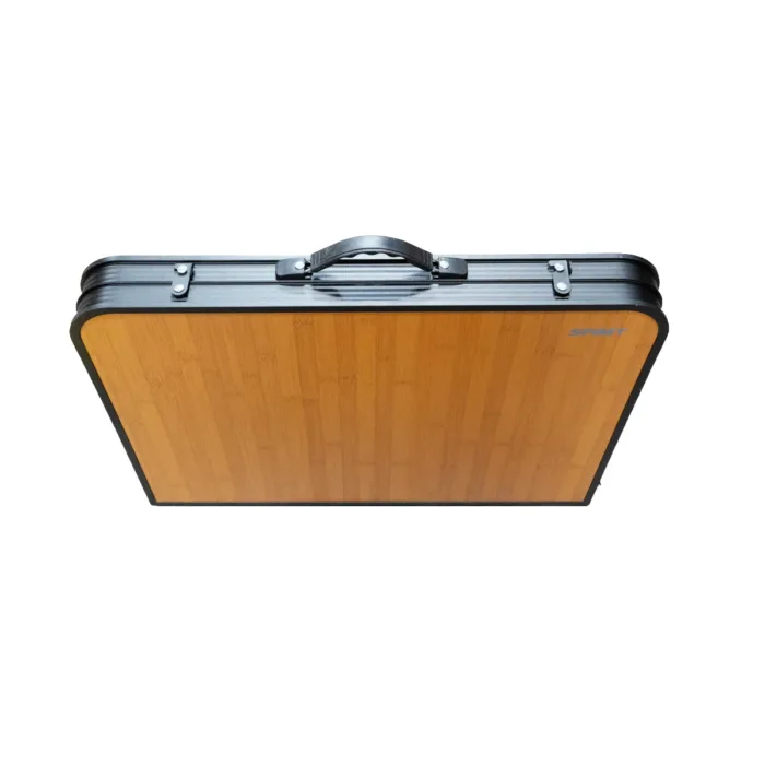 Mesa plegable de aluminio alto regulable camping Negro/Bambú 90X60X40-70 cm - Imagen 5