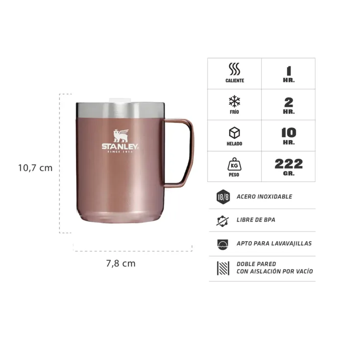 TAZA TERMICA STANLEY CAMP MUG 236ML ROSE QUARTZ GLOW - Imagen 2
