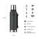 TERMO STANLEY CLASICO ASA PLEGABLE 1.4L NEGRO 2.0 - Imagen 2