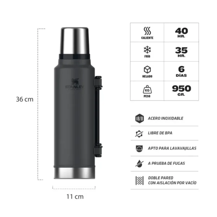 TERMO STANLEY CLASICO ASA PLEGABLE 1.4L NEGRO 2.0 - Imagen 2