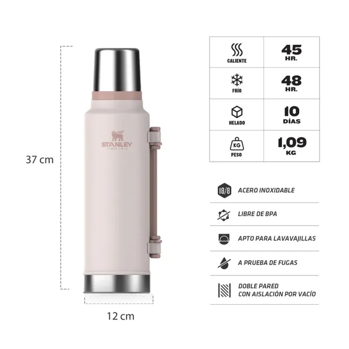 TERMO STANLEY CLASICO ASA PLEGABLE 1.4L ROSE QUARTZ 2.0 - Imagen 2