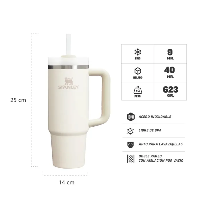 VASO STANLEY QUENCHER 2.0 FLOWSTATE 887ML CREAM 2.0 - Imagen 2
