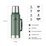 TERMO STANLEY CLASICO CON MANIJA Y TAPON CEBADOR 950ML VERDE 2.0 - Imagen 2