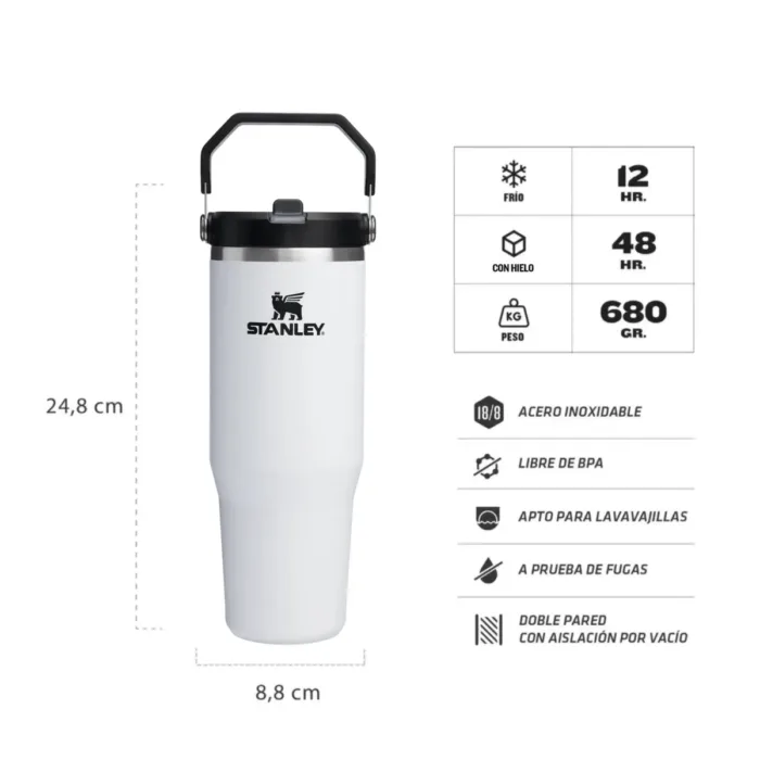 BOTELLA TERMICA STANLEY FLIP STRAW TUMBLER 2.0 887ML CHALK - Imagen 2