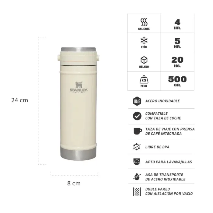 CAFETERA DE VIAJE STANLEY PRENSA FRANCESA 473ML CREAM GLOSS - Imagen 3