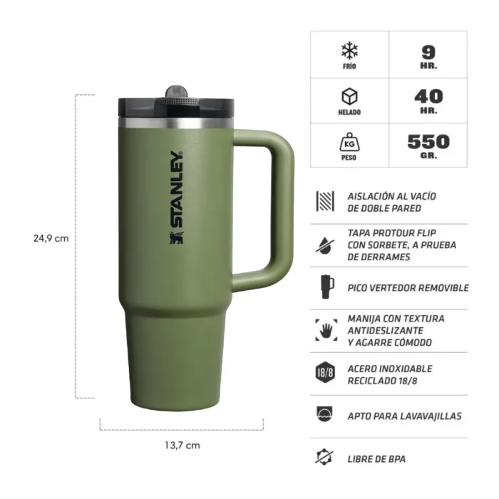 VASO STANLEY QUENCHER PROTOUR 887ML DRIED PINE - Imagen 2
